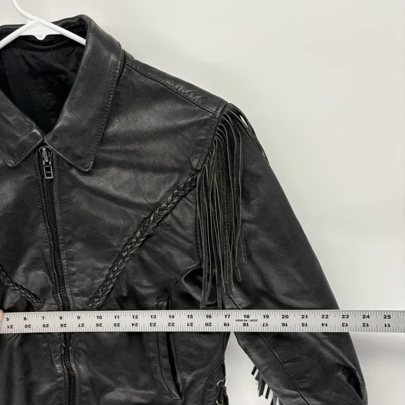 Vintage Western Genuine Leather Jacket Harley Davidson Patch Fringe Lace Women M - Picture 6 of 15